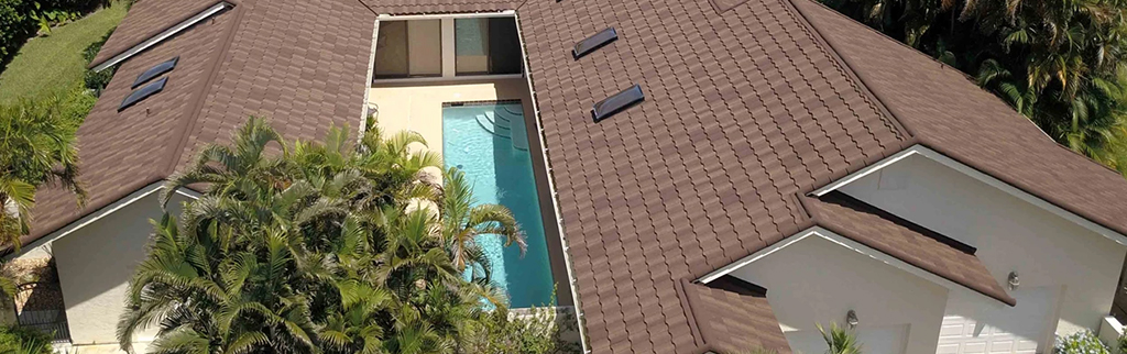 An aerial photo of a home in Florida with a Ticor Stone Coated Metal Roof