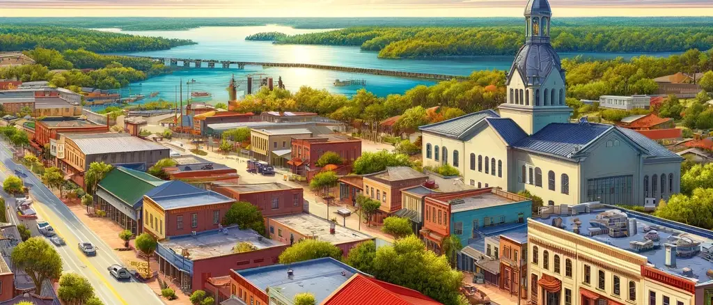 image representing Gadsden County, Florida, featuring towns like Quincy, Havana, and Chattahoochee, along with roofing projects and the county's historic charm.
