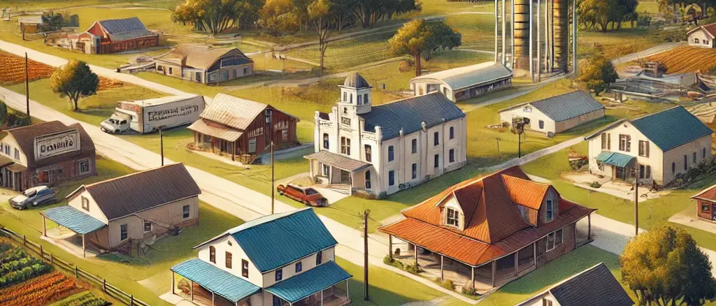 image representing Holmes County, Florida, showcasing the small-town charm of places like Bonifay and Esto, along with durable roofing projects in a rural setting.