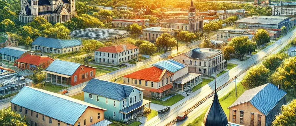 image representing Jefferson County, Florida, showcasing the towns of Monticello and Lloyd, along with high-quality roofing projects and the area's historic charm.