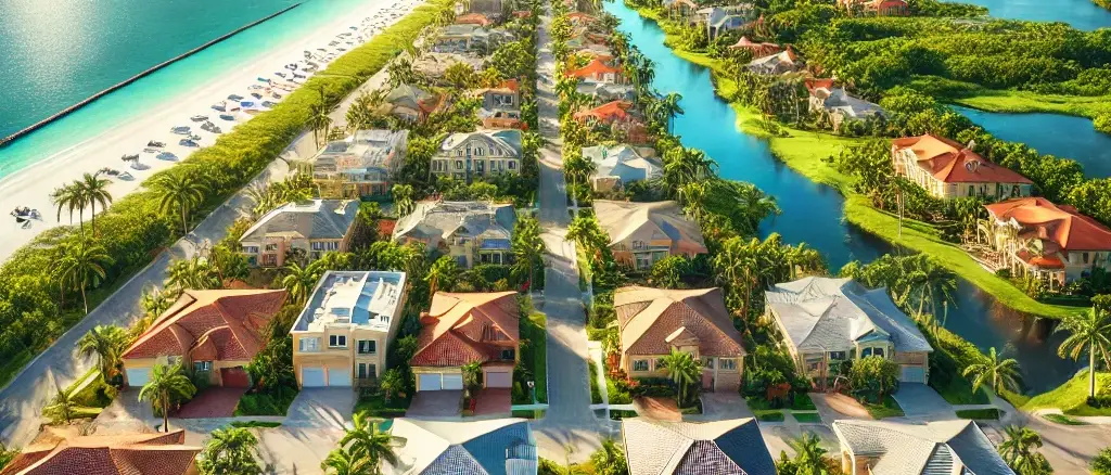 image representing Southwest Florida, highlighting its coastal charm, serene beaches, barrier islands, and ongoing roofing projects in cities like Naples, Fort Myers, and Sarasota.