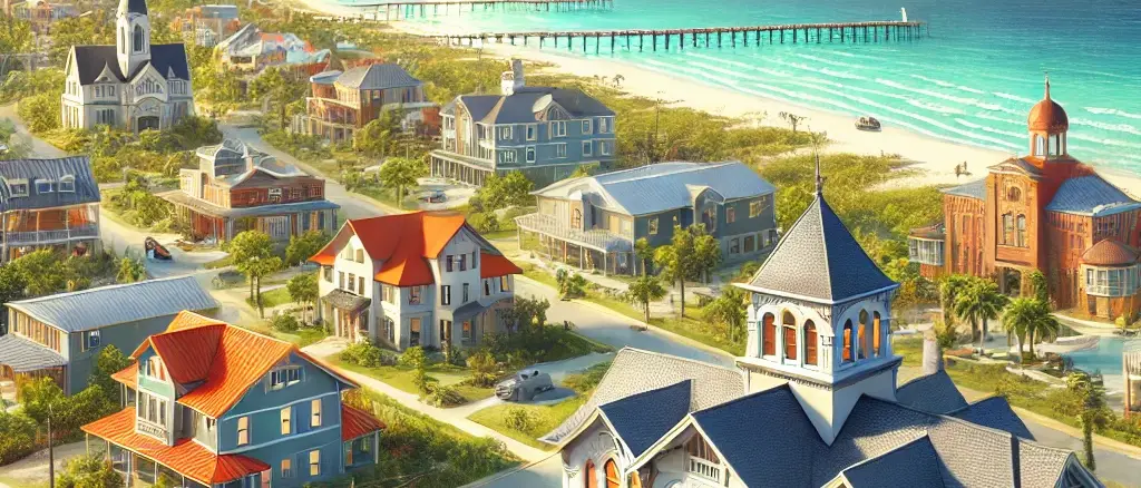 image representing Wakulla County, Florida, featuring towns like Crawfordville, Sopchoppy, and Saint Marks, along with roofing projects and the county's coastal charm.
